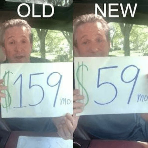 Car insurance rate comparison — $159 versus $59 per month